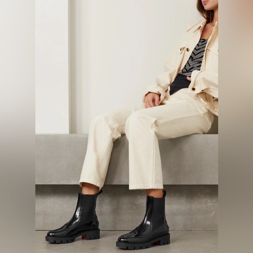 Christian Louboutin Montezu Chelsea Boots Black Brushed Leather Size 37 (US 7)